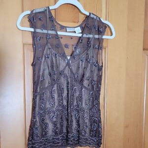Spiegel Sheer Brown Embroidered Blouse